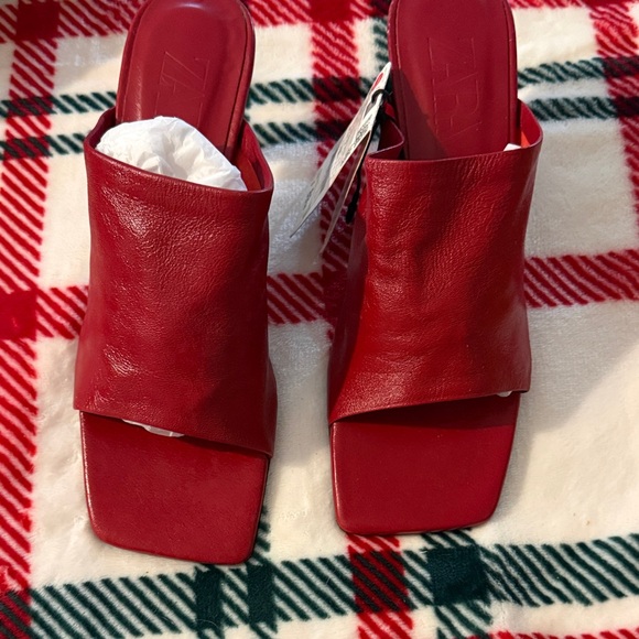 Zara Red Leather Mules - Picture 1 of 5